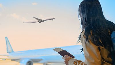 Woman waiting at the airport to enter Germany